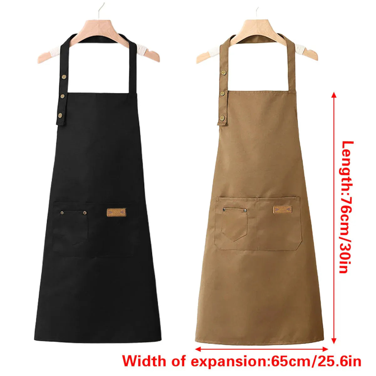 Adjustable Work Apron Neck Strap Waist Tie Kitchen Cooking Bib Apron Men Women - Brown