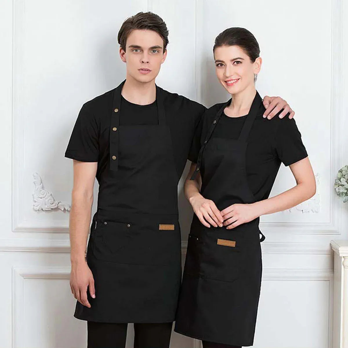 Adjustable Work Apron Neck Strap Waist Tie Kitchen Cooking Bib Apron Men Women - Brown