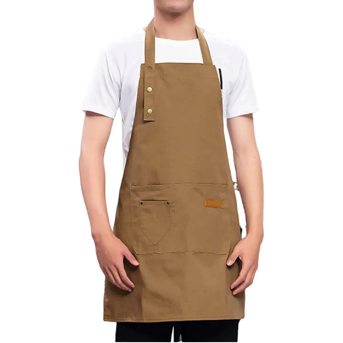 Adjustable Work Apron Neck Strap Waist Tie Kitchen Cooking Bib Apron Men Women - Brown