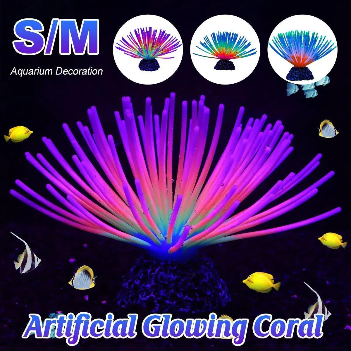 Aquarium Fish Tank Decor Simulation Coral Lotus Aquatic Plants Vibrant Ornament - Blue-S