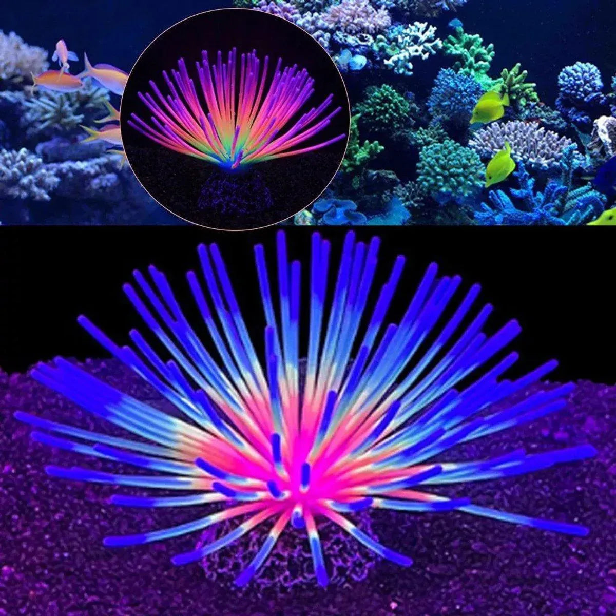 Aquarium Fish Tank Decor Simulation Coral Lotus Aquatic Plants Vibrant Ornament - Blue-S
