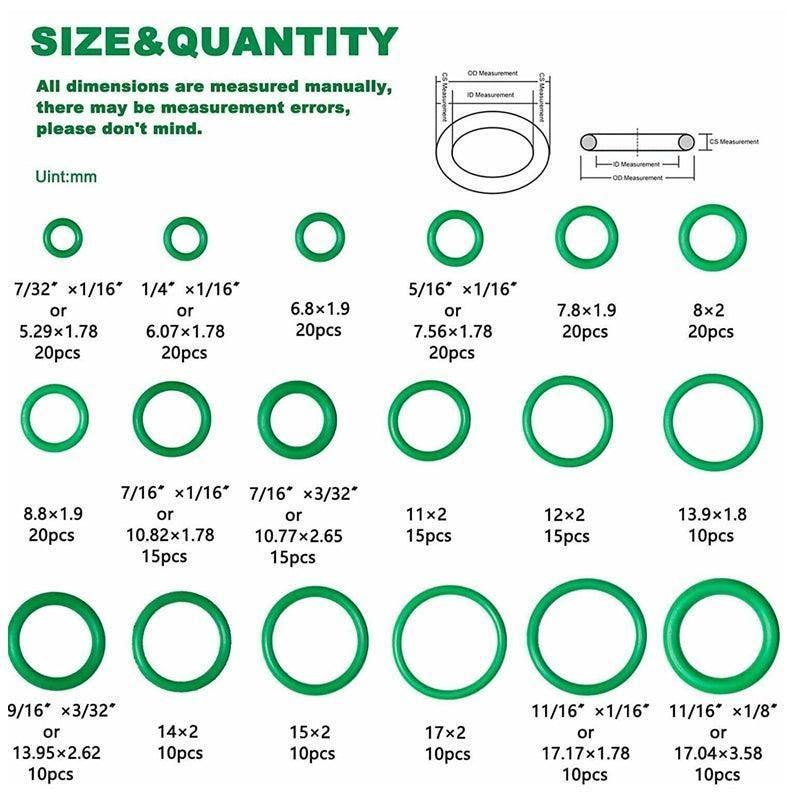 Kit Green Air Con Sizes Oring Gas Assortmentkit 732343 Pcs Air Conditioning