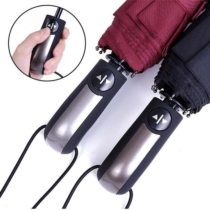 Automatic Umbrella Auto Open Close Compact Folding Anti Rain Windproof 10Ribs Au - Wine Red