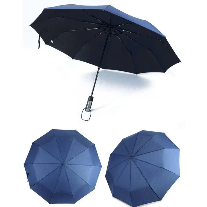 Automatic Umbrella Auto Open Close Compact Folding Anti Rain Windproof 10Ribs Au - Wine Red