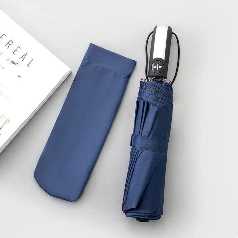 Automatic Umbrella Auto Open Close Compact Folding Anti Rain Windproof 10Ribs Au - Wine Red