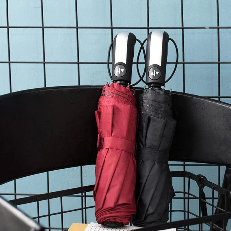Automatic Umbrella Auto Open Close Compact Folding Anti Rain Windproof 10Ribs Au - Wine Red