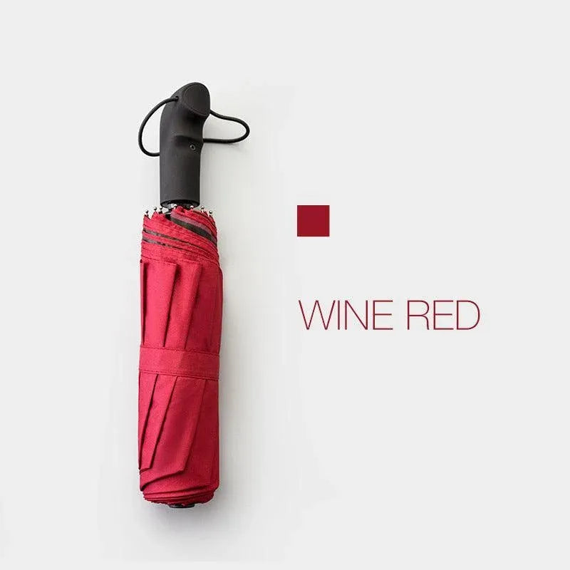 Automatic Umbrella Auto Open Close Compact Folding Anti Rain Windproof 10Ribs Au - Wine Red