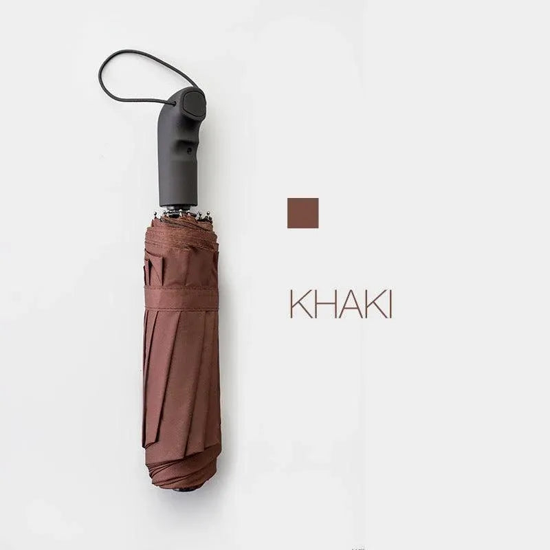 Automatic Umbrella Auto Open Close Compact Folding Anti Rain Windproof 10Ribs Au - Wine Red