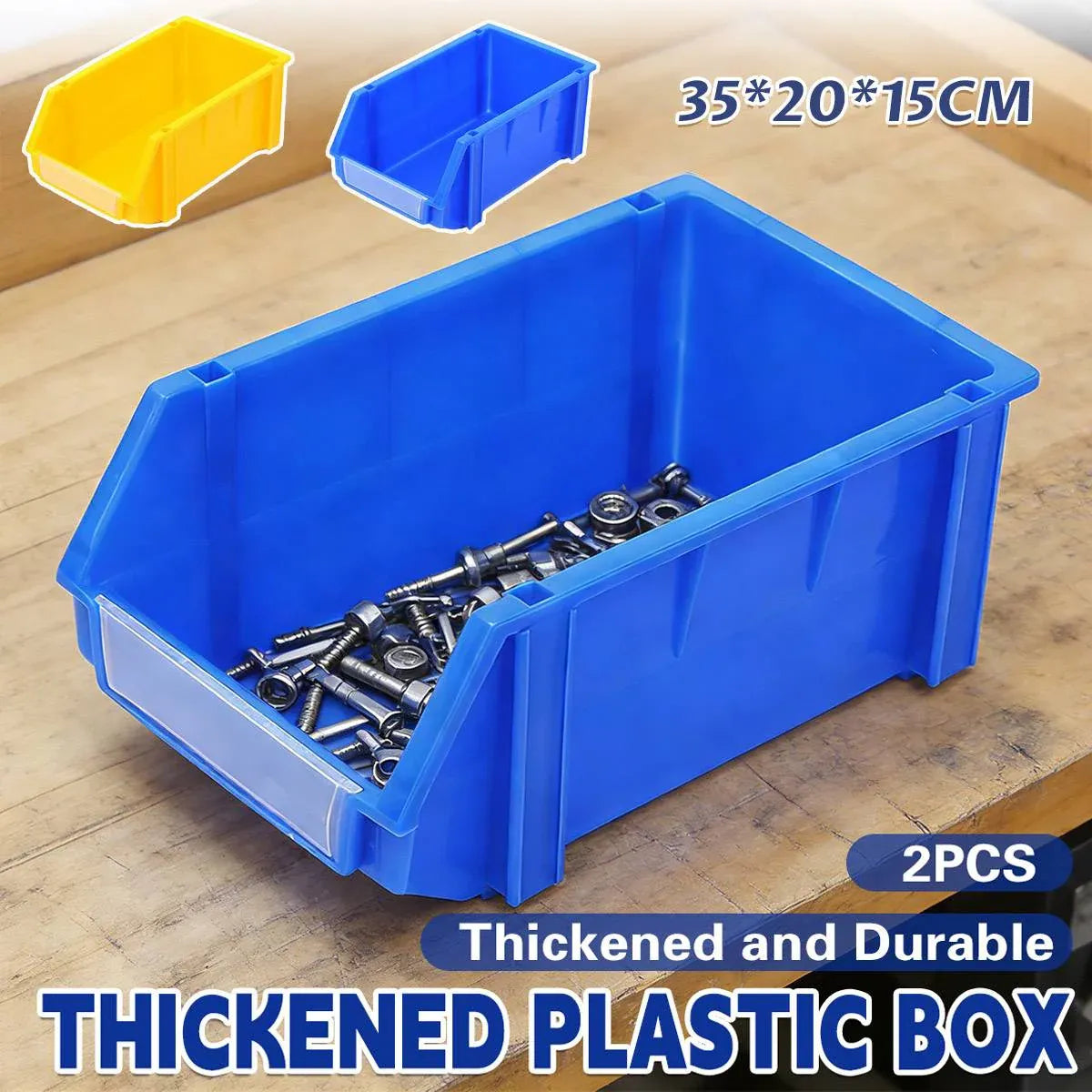 2PCS Thickened Slanted Plastic Storage Box for Screws Nuts Crafts Use - Blue
