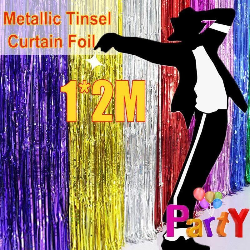 Metallic Tinsel Curtain Foil Backdrop Function Party Decoration Birthday Event - White