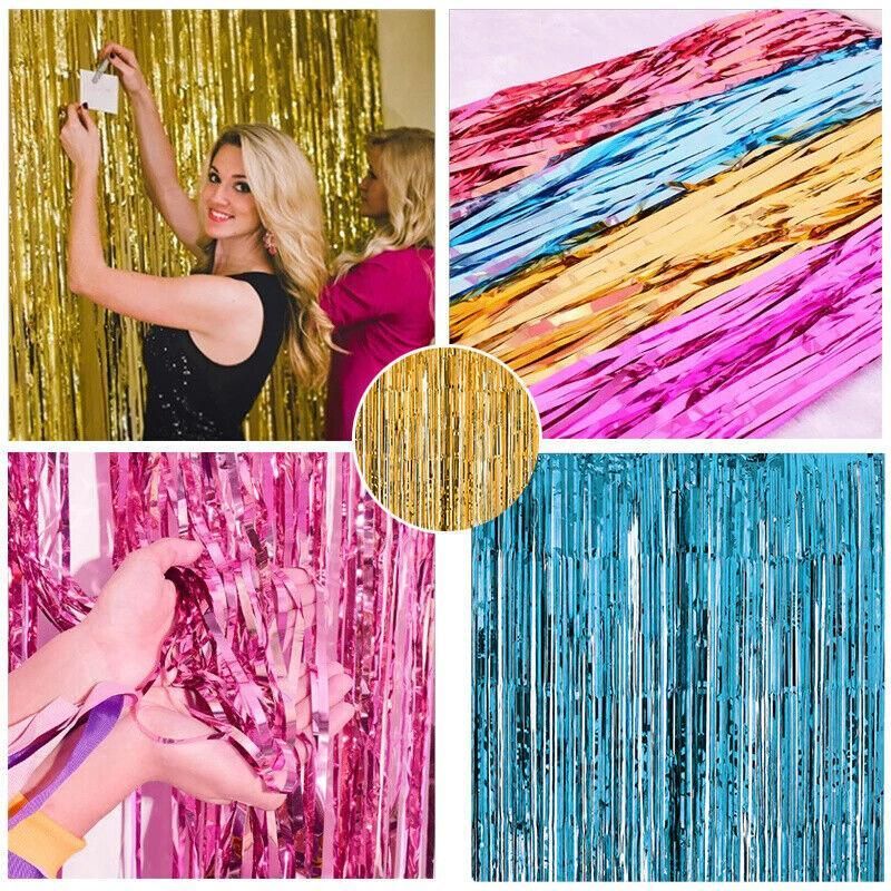 Metallic Tinsel Curtain Foil Backdrop Function Party Decoration Birthday Event - White