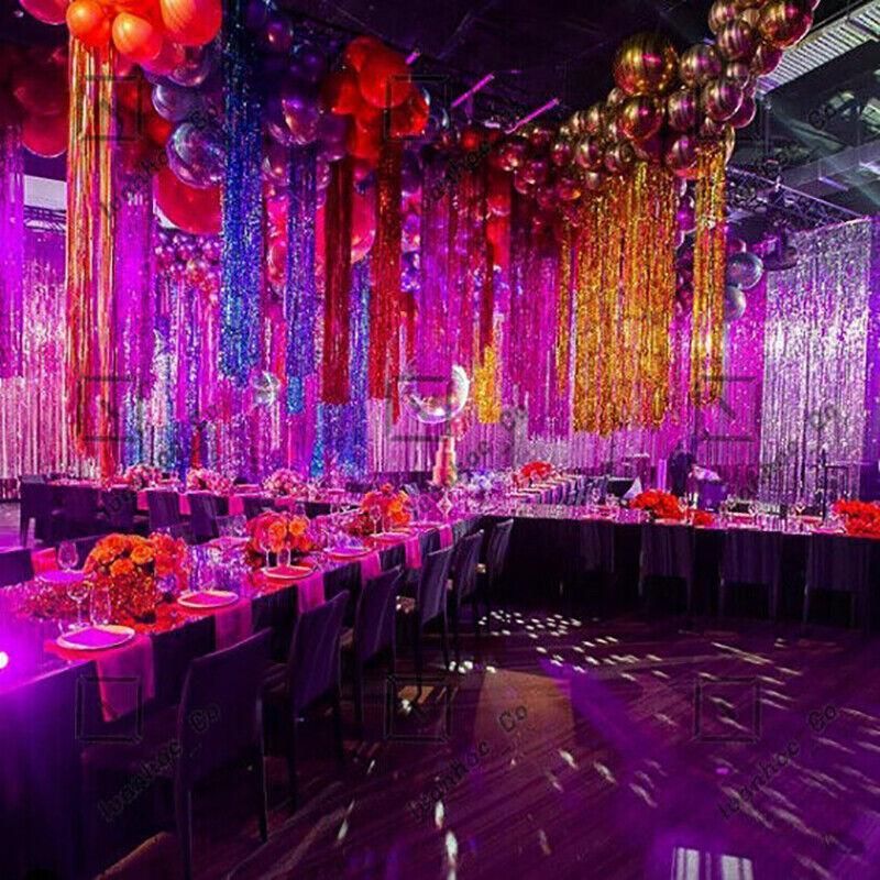 Metallic Tinsel Curtain Foil Backdrop Function Party Decoration Birthday Event - White