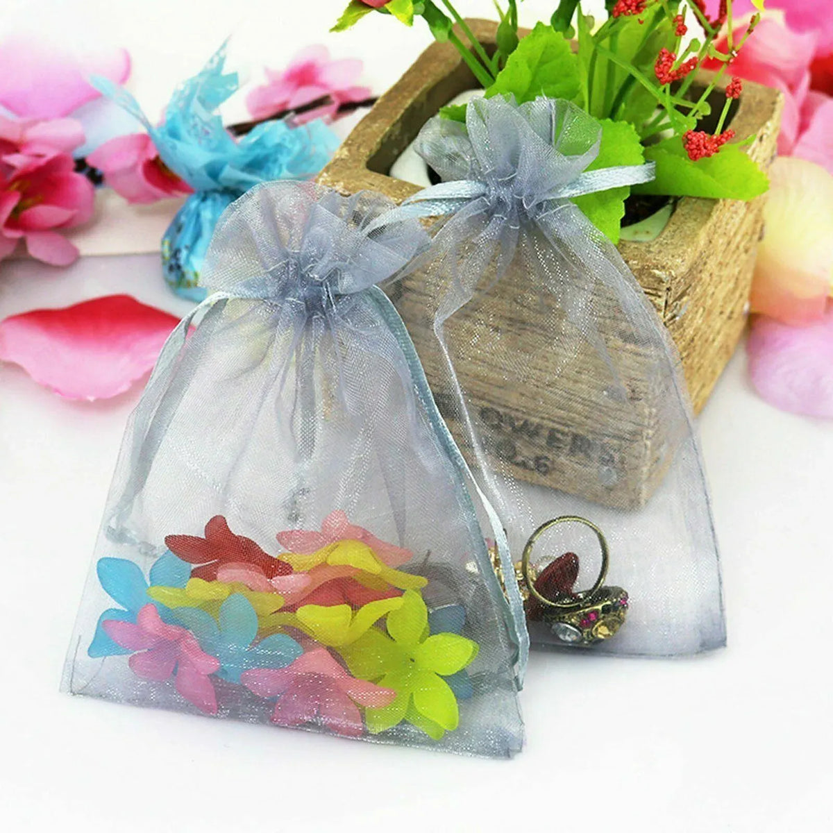 50PCS Organza Bag Sheer Bags Jewellery Wedding Candy Packaging Sheer Bags 13*18 cm - Rose Red/50PCS