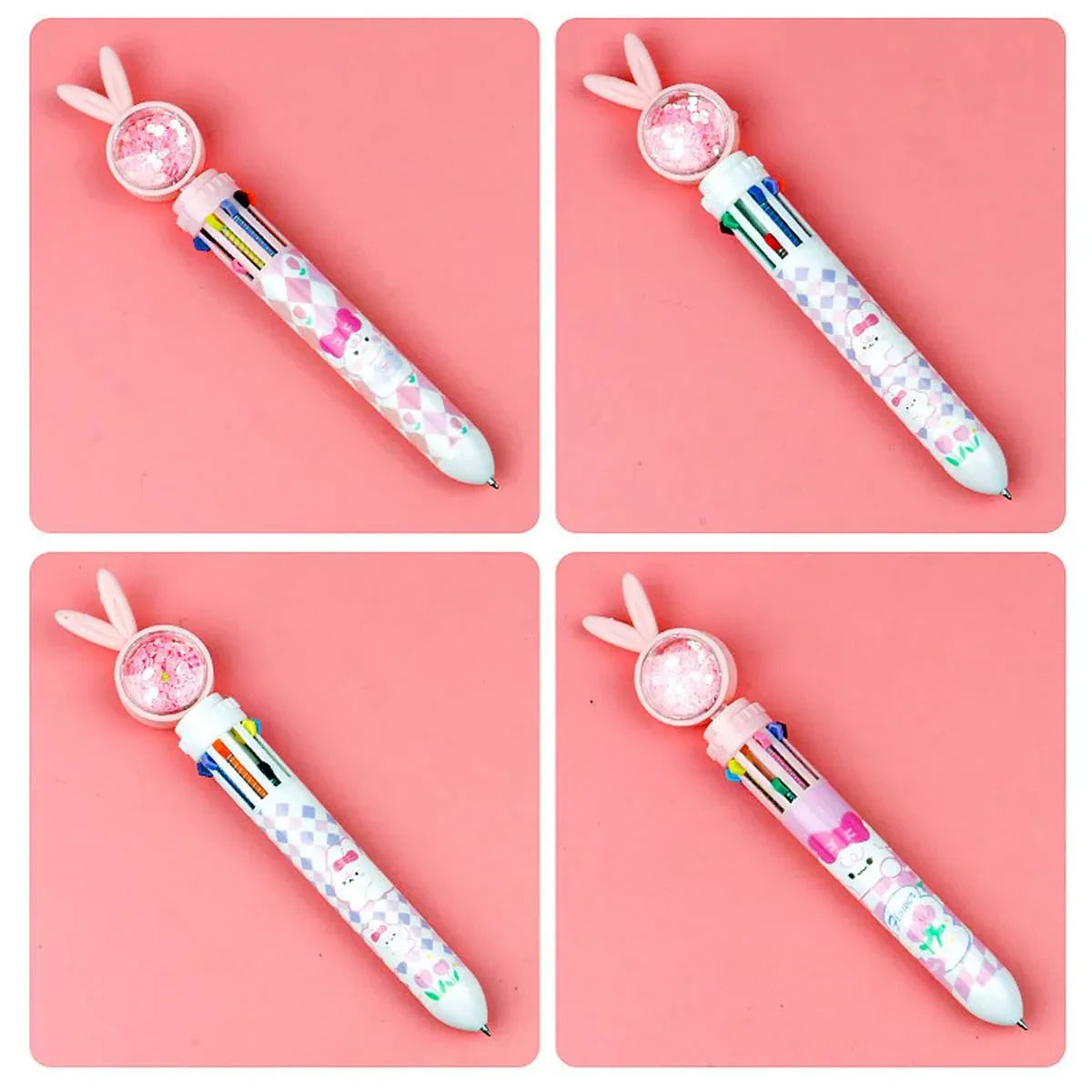 1/20Pcs Cute Cartoon Push Click 10 Colour Ballpoint Pen Set Office School Supply - 20PCS