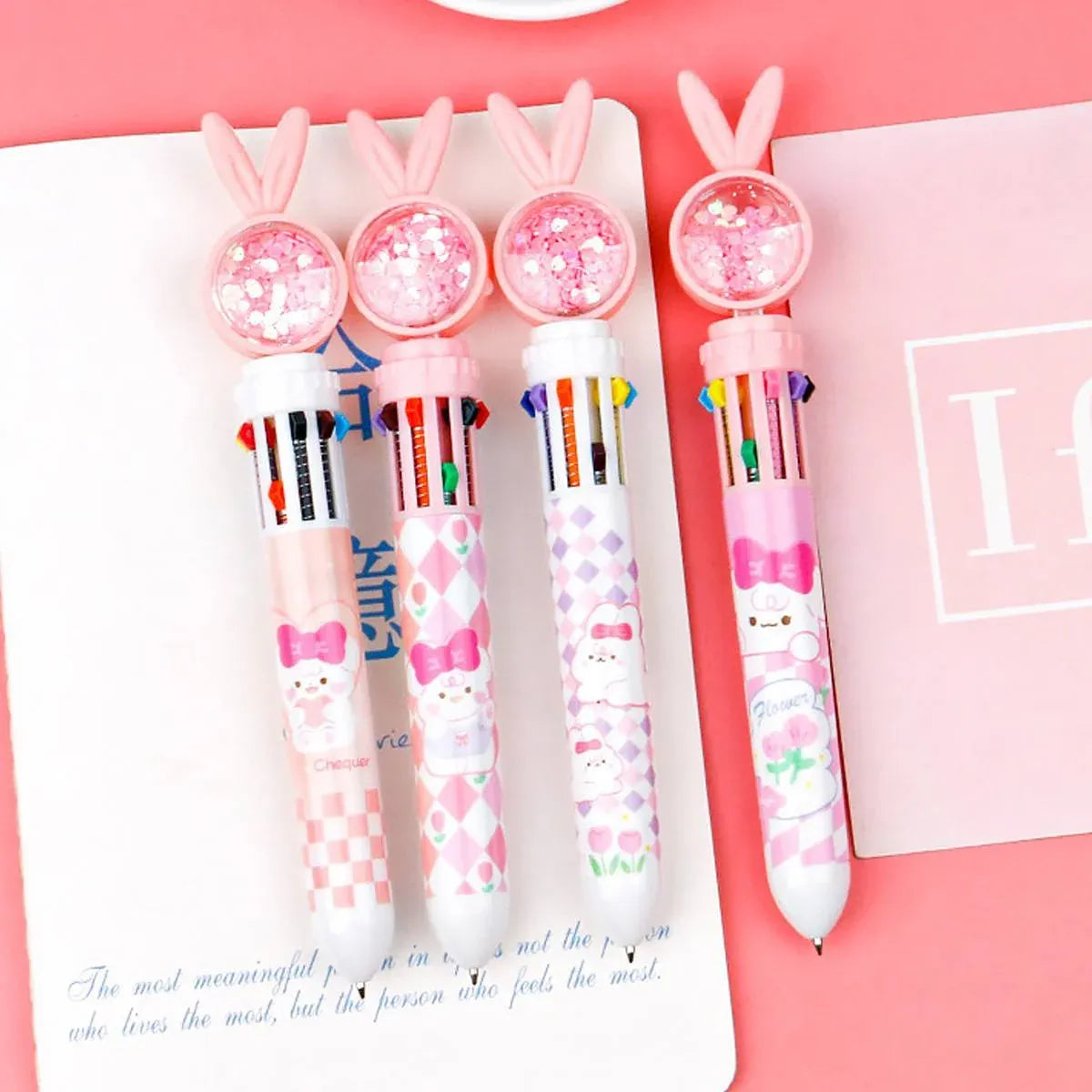1/20Pcs Cute Cartoon Push Click 10 Colour Ballpoint Pen Set Office School Supply - 20PCS