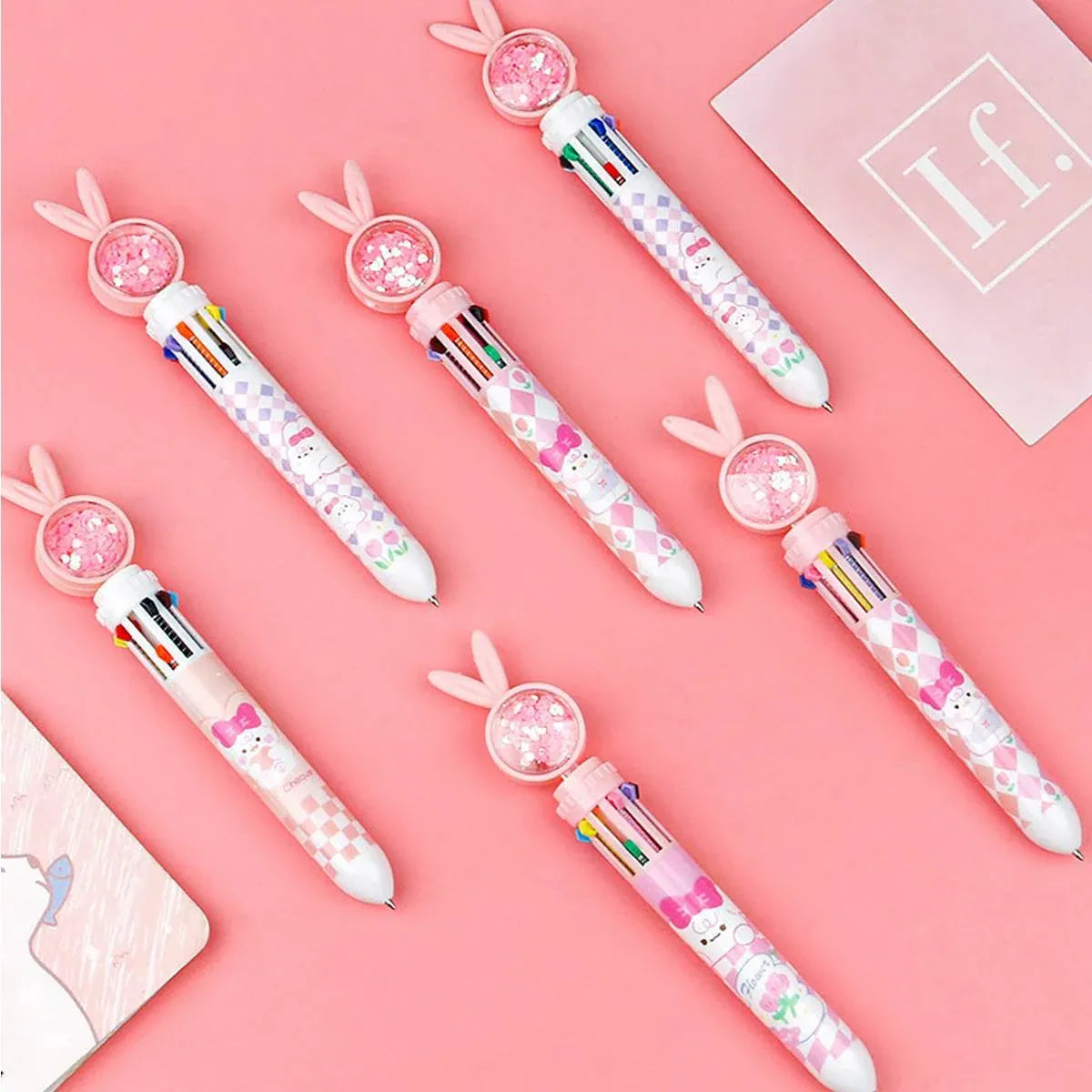 1/20Pcs Cute Cartoon Push Click 10 Colour Ballpoint Pen Set Office School Supply - 20PCS