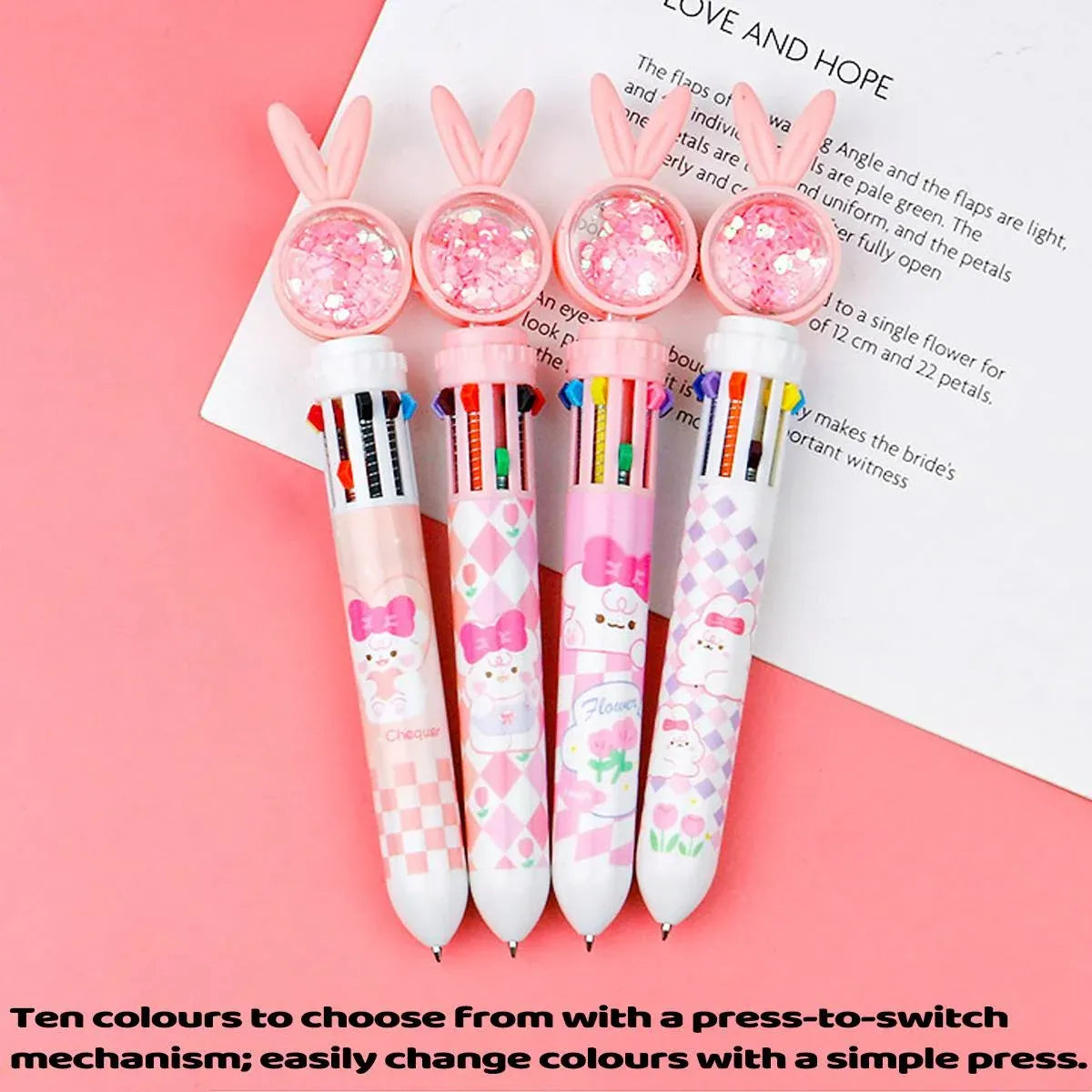 1/20Pcs Cute Cartoon Push Click 10 Colour Ballpoint Pen Set Office School Supply - 20PCS