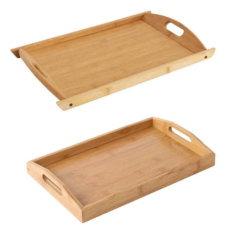 Rectangular Bamboo Tray Household Tea Serving Plate Kitchen Snack Dish Organizer - 38x26x3cm