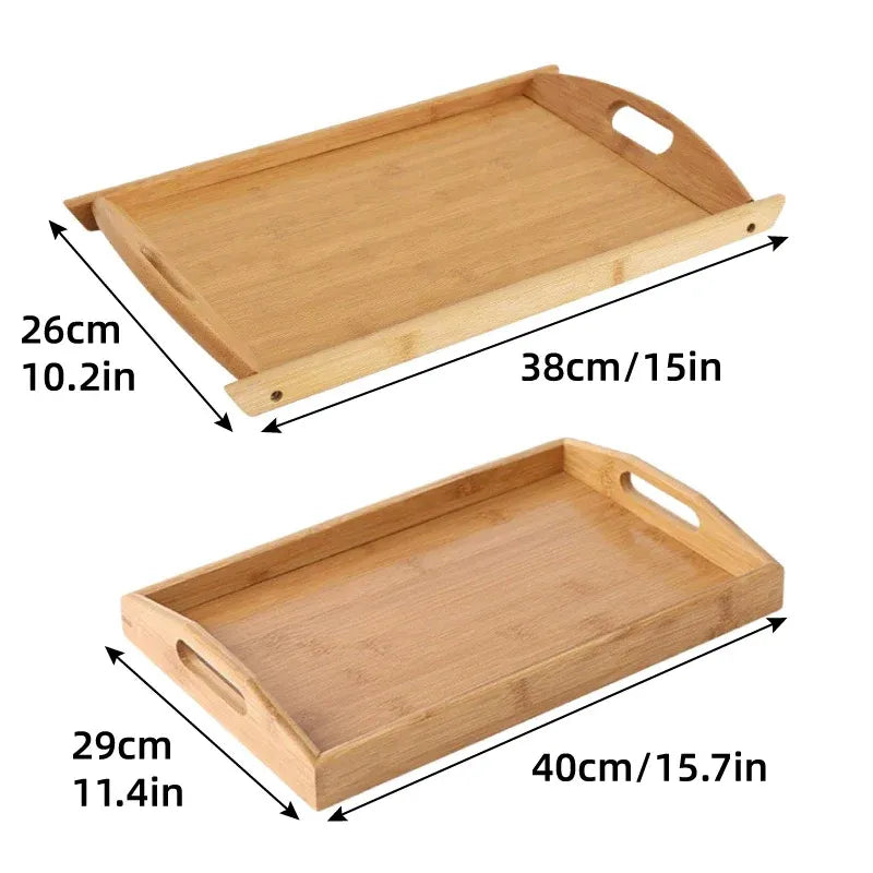 Rectangular Bamboo Tray Household Tea Serving Plate Kitchen Snack Dish Organizer - 38x26x3cm