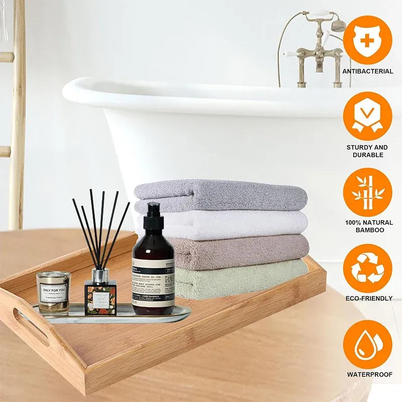 Rectangular Bamboo Tray Household Tea Serving Plate Kitchen Snack Dish Organizer - 38x26x3cm
