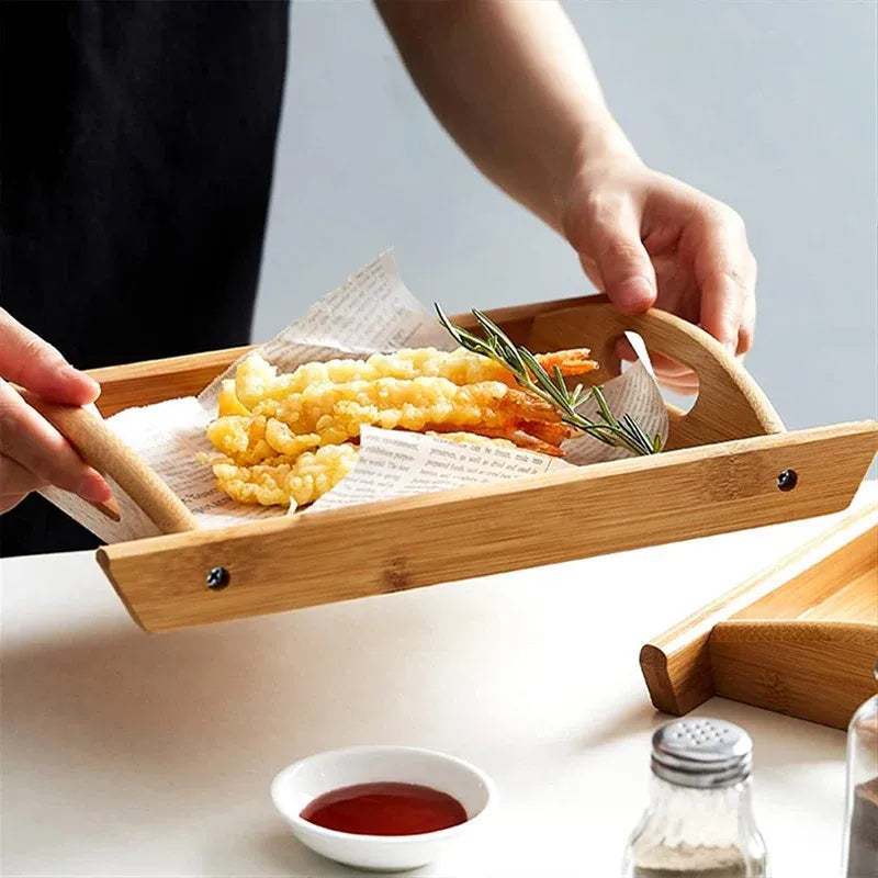 Rectangular Bamboo Tray Household Tea Serving Plate Kitchen Snack Dish Organizer - 38x26x3cm
