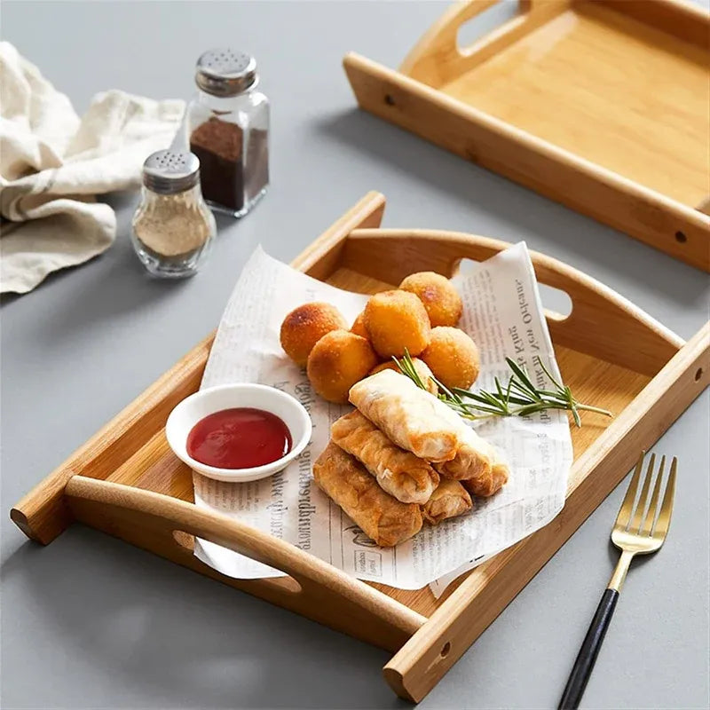 Rectangular Bamboo Tray Household Tea Serving Plate Kitchen Snack Dish Organizer - 38x26x3cm