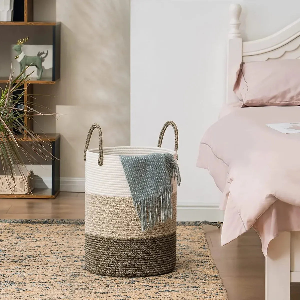 Handheld Cotton Rope Woven Storage Basket for Bedroom Bathroom Closet Durable