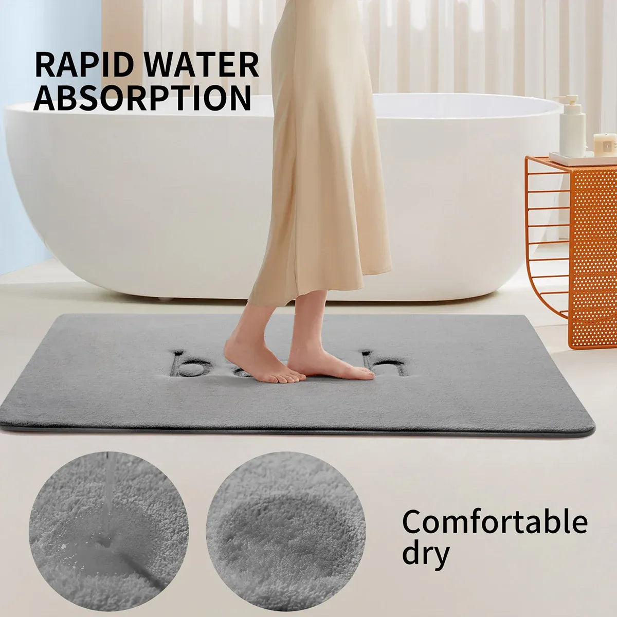 Bathroom Floor Mat Model A Water Absorbent Mat Anti Slip Toilet Carpet Rug Soft - Grey