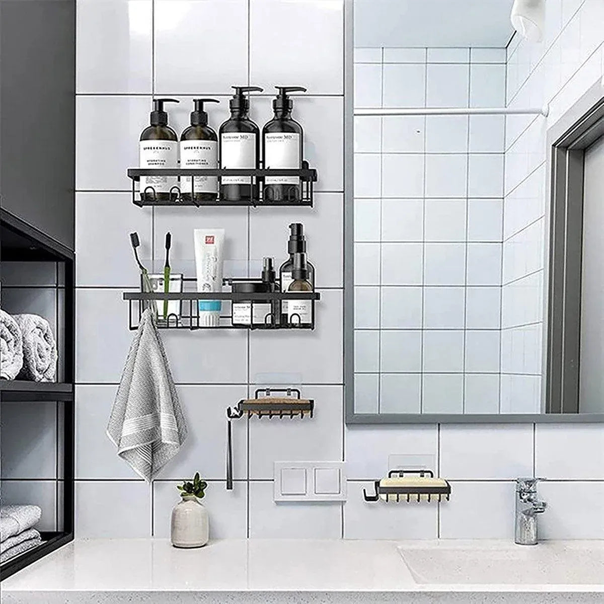 Perforation Free Bathroom Shelf Space Saving Storage Rack Organiser for Home Use