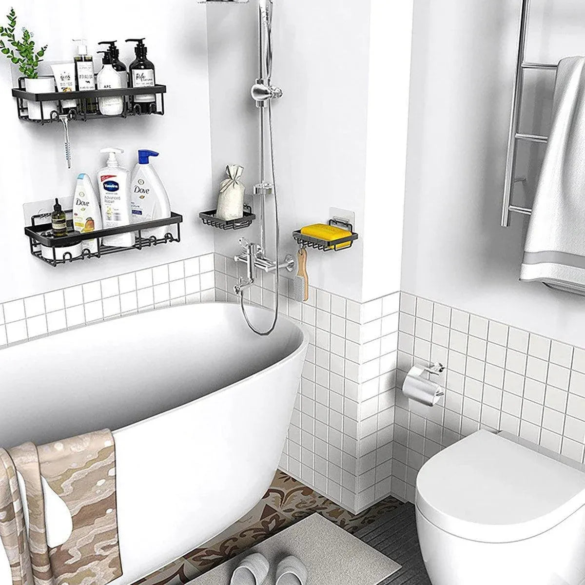 Perforation Free Bathroom Shelf Space Saving Storage Rack Organiser for Home Use