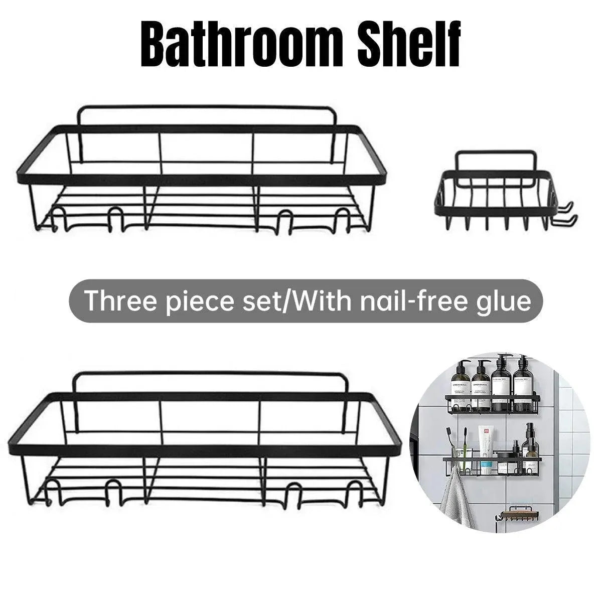 Perforation Free Bathroom Shelf Space Saving Storage Rack Organiser for Home Use