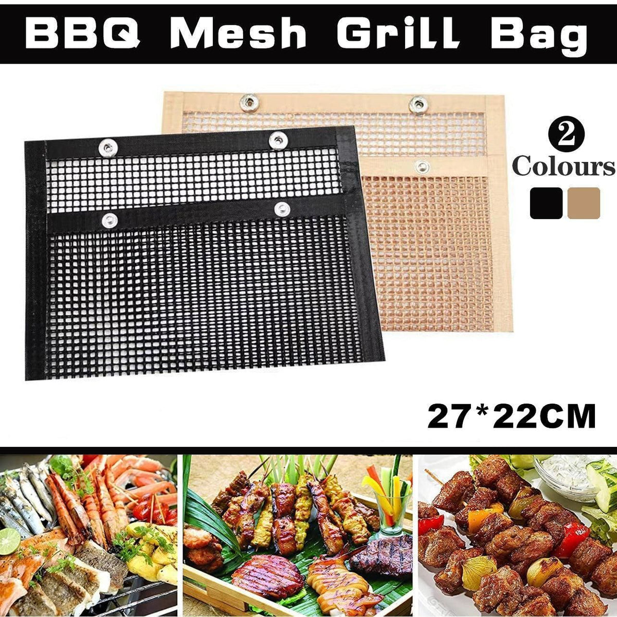 BBQ Mesh Grill Bag 27x22cm Non Stick Reusable Barbecue Grilling Basket Net - Copper