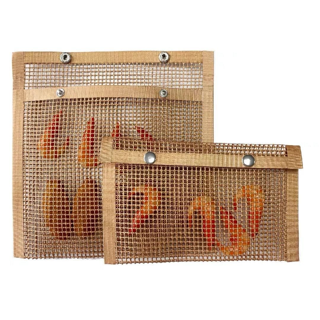 BBQ Mesh Grill Bag 27x22cm Non Stick Reusable Barbecue Grilling Basket Net - Copper