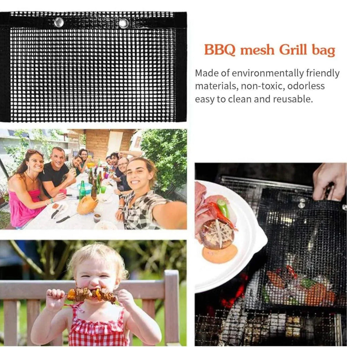 BBQ Mesh Grill Bag 27x22cm Non Stick Reusable Barbecue Grilling Basket Net - Copper