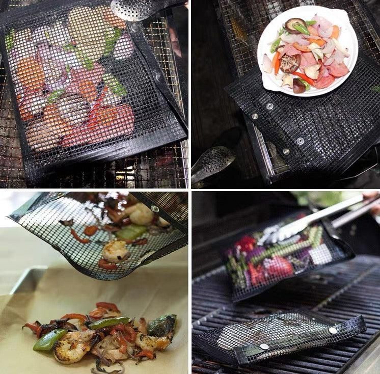 BBQ Mesh Grill Bag 27x22cm Non Stick Reusable Barbecue Grilling Basket Net - Copper
