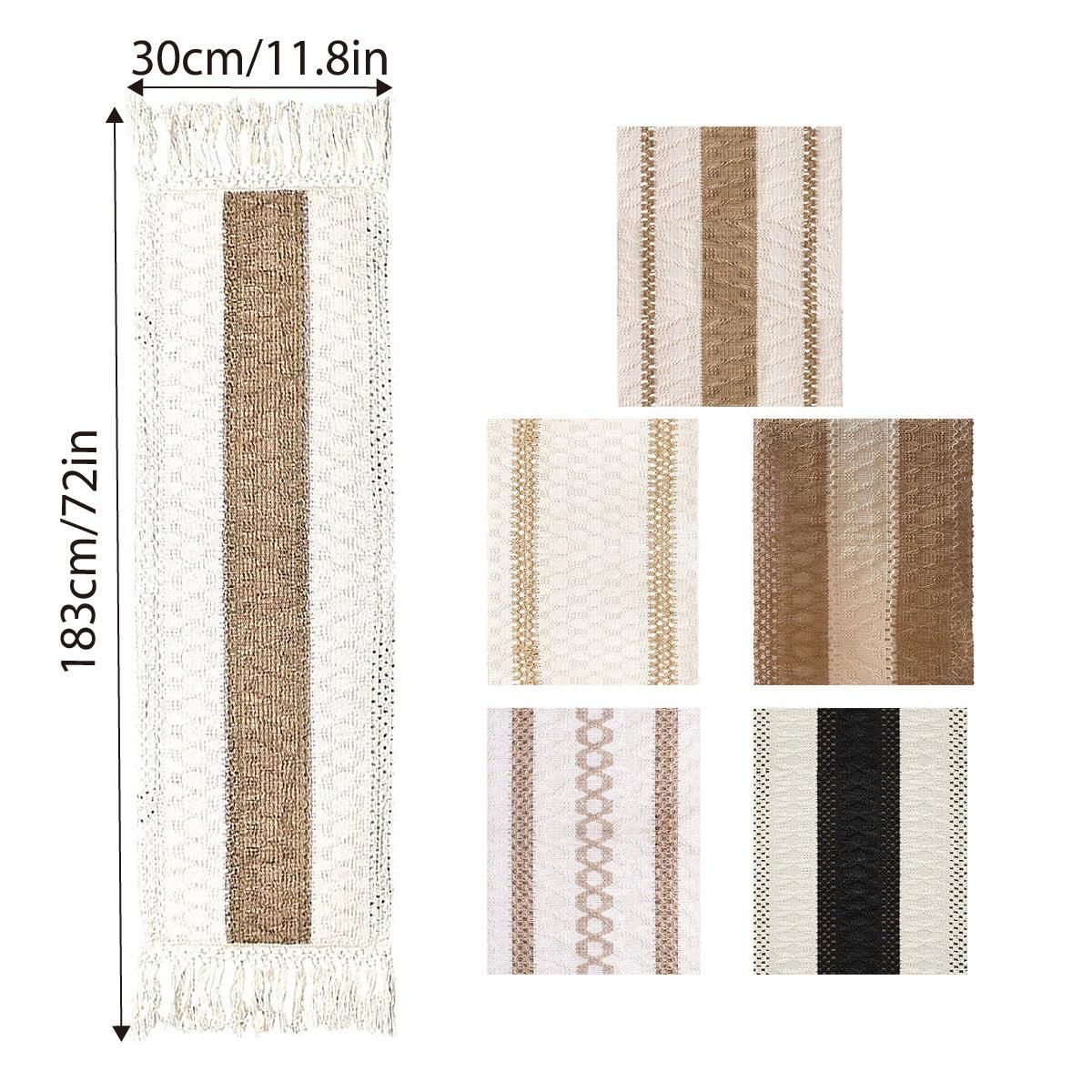 Cotton Linen Table Runner with Knot Tassel Bed End Towel Long Tablecloth Mat - Light brown