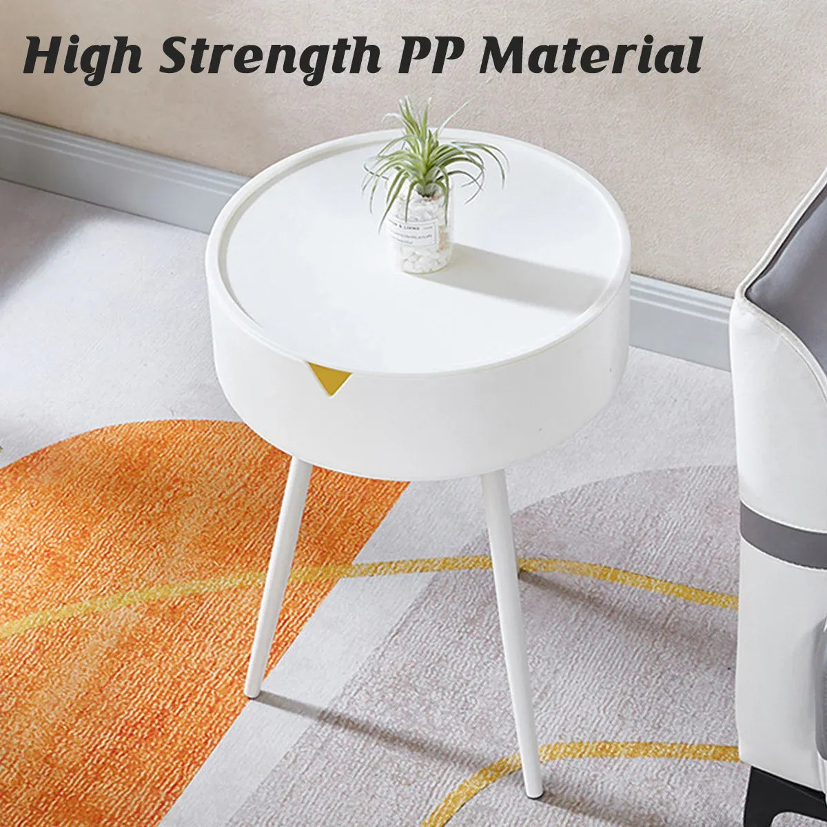 Modern Round Bedside Table with Storage White Small Coffee Side Table 40cm