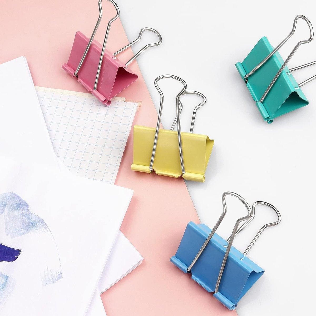 12pcs Colour Long Tail Clips for Office Student Document Metal Receipt Ticket
