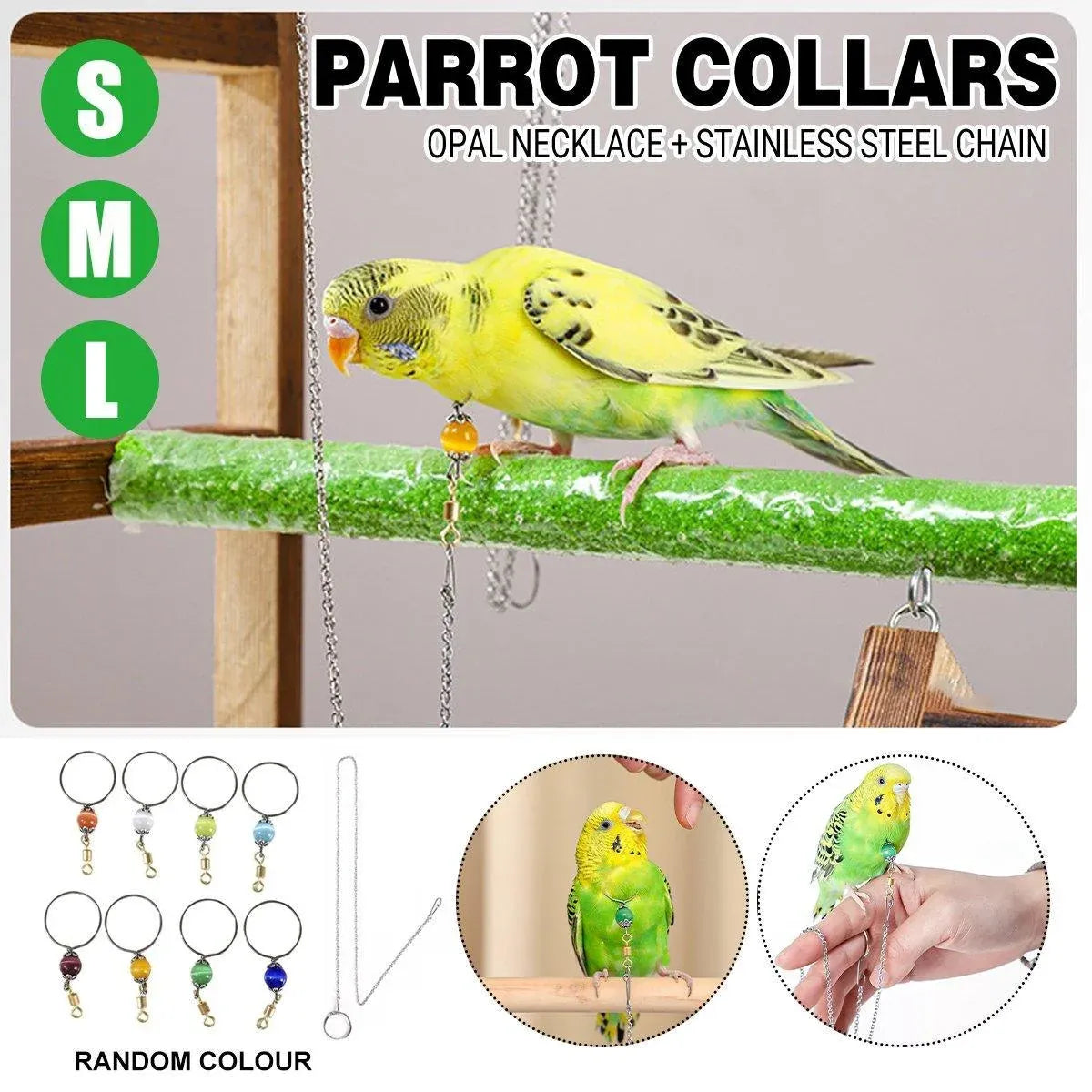 Parrot Neck Collar Stainless Steel Bird Chain Training Adjustable Bird Leash - L-Diameter 2.2cm