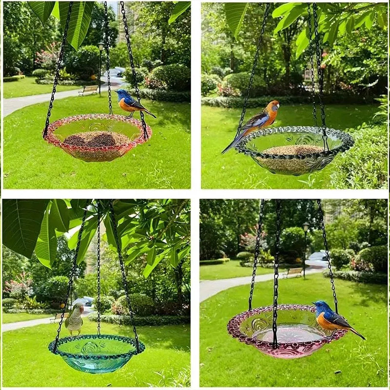 Balcony Bird Feeder Hanging Rail Mount Outdoor Suspended Feeding Station Garden - Blue