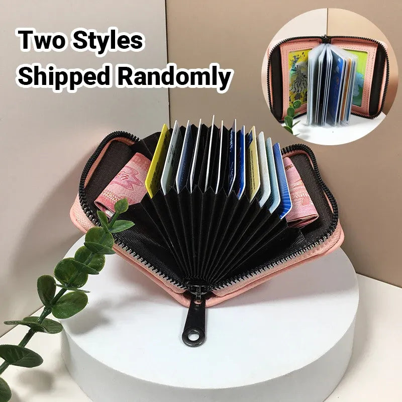 Compact Zipper Organ Card Cover Holder Wallet ID Bag Short Coin Purse Pockets - Black