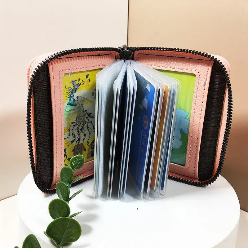 Compact Zipper Organ Card Cover Holder Wallet ID Bag Short Coin Purse Pockets - Black