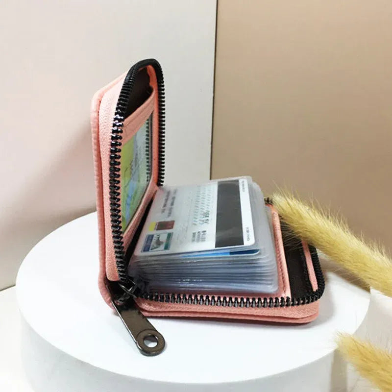 Compact Zipper Organ Card Cover Holder Wallet ID Bag Short Coin Purse Pockets - Black