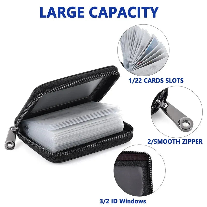 Compact Zipper Organ Card Cover Holder Wallet ID Bag Short Coin Purse Pockets - Black