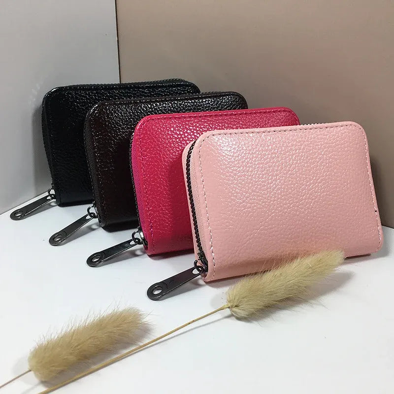 Compact Zipper Organ Card Cover Holder Wallet ID Bag Short Coin Purse Pockets - Black
