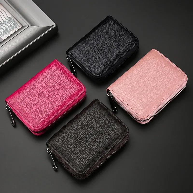 Compact Zipper Organ Card Cover Holder Wallet ID Bag Short Coin Purse Pockets - Black