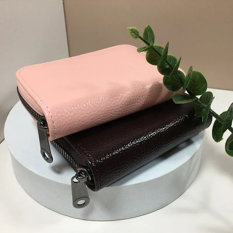 Compact Zipper Organ Card Cover Holder Wallet ID Bag Short Coin Purse Pockets - Black
