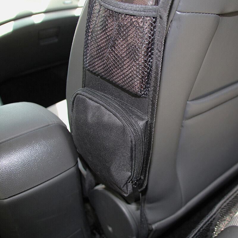 Black Vehicle Backrest Side Pocket Mesh Hanging Bag Organizer with Phone Holder