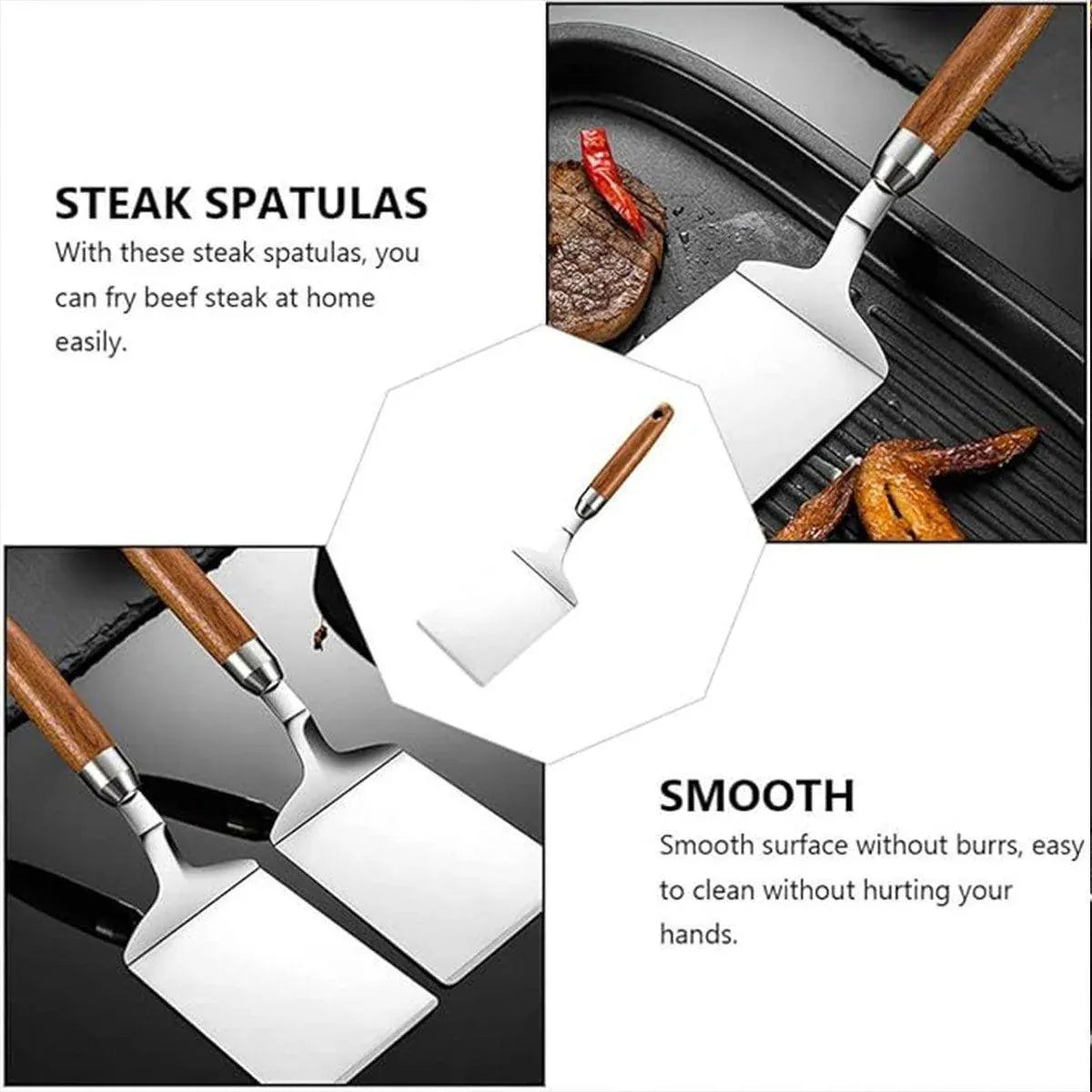 Stainless Steel Cooking Shovel Teppanyaki Spatula Pancake Steak Flipper Tool Blade 285mm