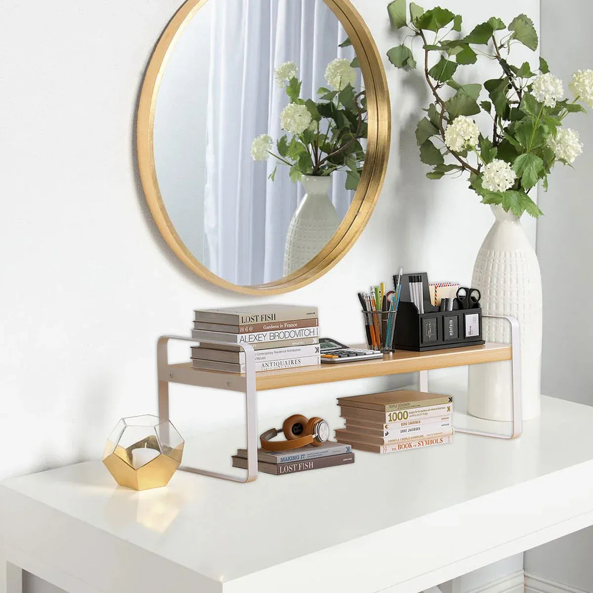Double Layer Storage Shelf Desktop Organiser Cosmetics Stationery Rack Durable